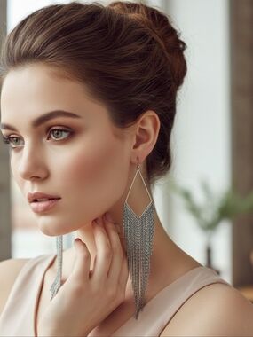 Silver Geometric Statement Fringe Chain Drop Earrings